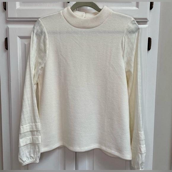 #Madewell Weave Mix Mock Neck Bubble Sleeve Top Cream Mixed Media - Picture 4 of 6
